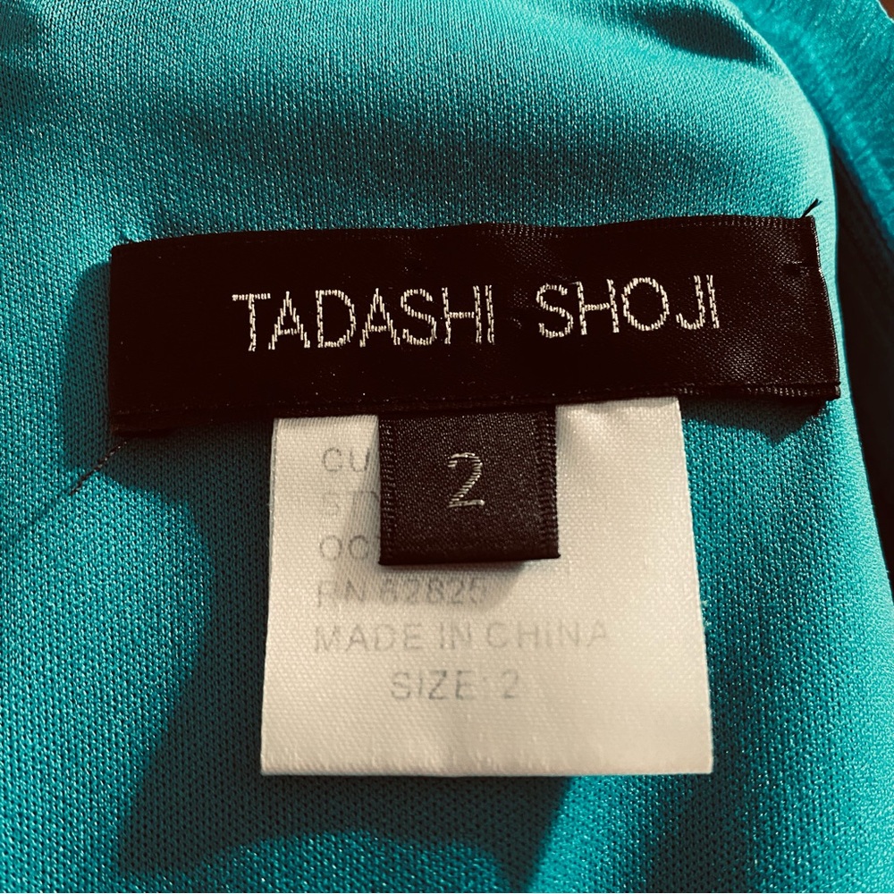 Tadashi Shoji Teal Silk Off Shoulder Cocktail Dress Sz 2 Pleated Bodycon Sheath - Picture 12 of 15